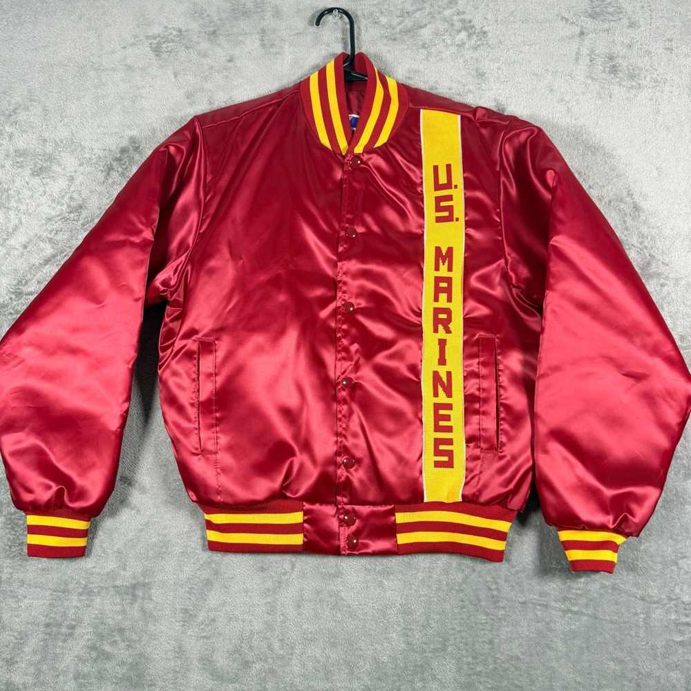 Vintage Swingster Mens Medium US Marines Red Satin Bomber Jacket Made in USA
